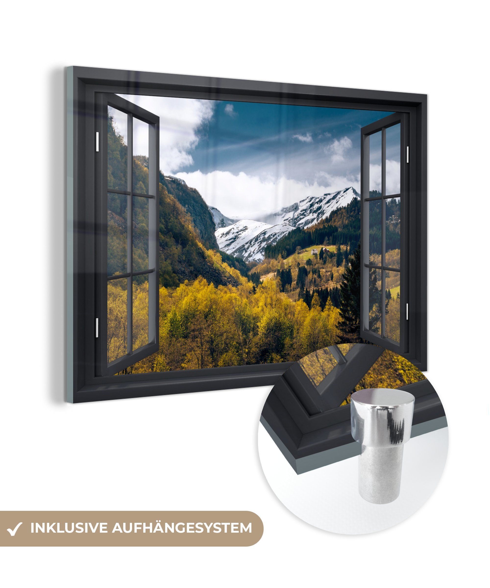 MuchoWow Acrylglasbild Aussicht - Natur - Schnee, (1 St), Glasbilder - Bilder auf Glas Wandbild - Foto auf Glas - Wanddekoration