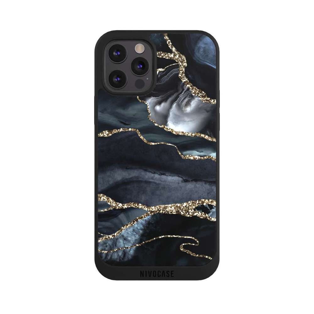 NIVOCASE Handyhülle Glitzer Look Marmor Trends Dark marble gold Glitter look, Apple iPhone 12 Pro Handyhülle Hülle NIVOpure Case Schwarz