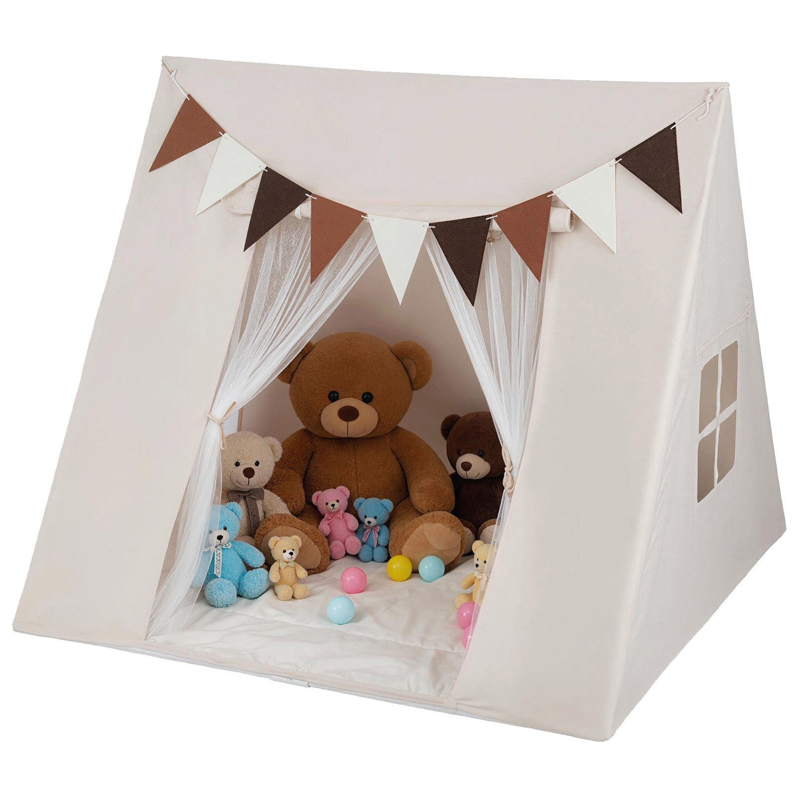 COSTWAY Spielzelt Großes Indoor-Spielzelt mit waschbarer gepolsterter Matte