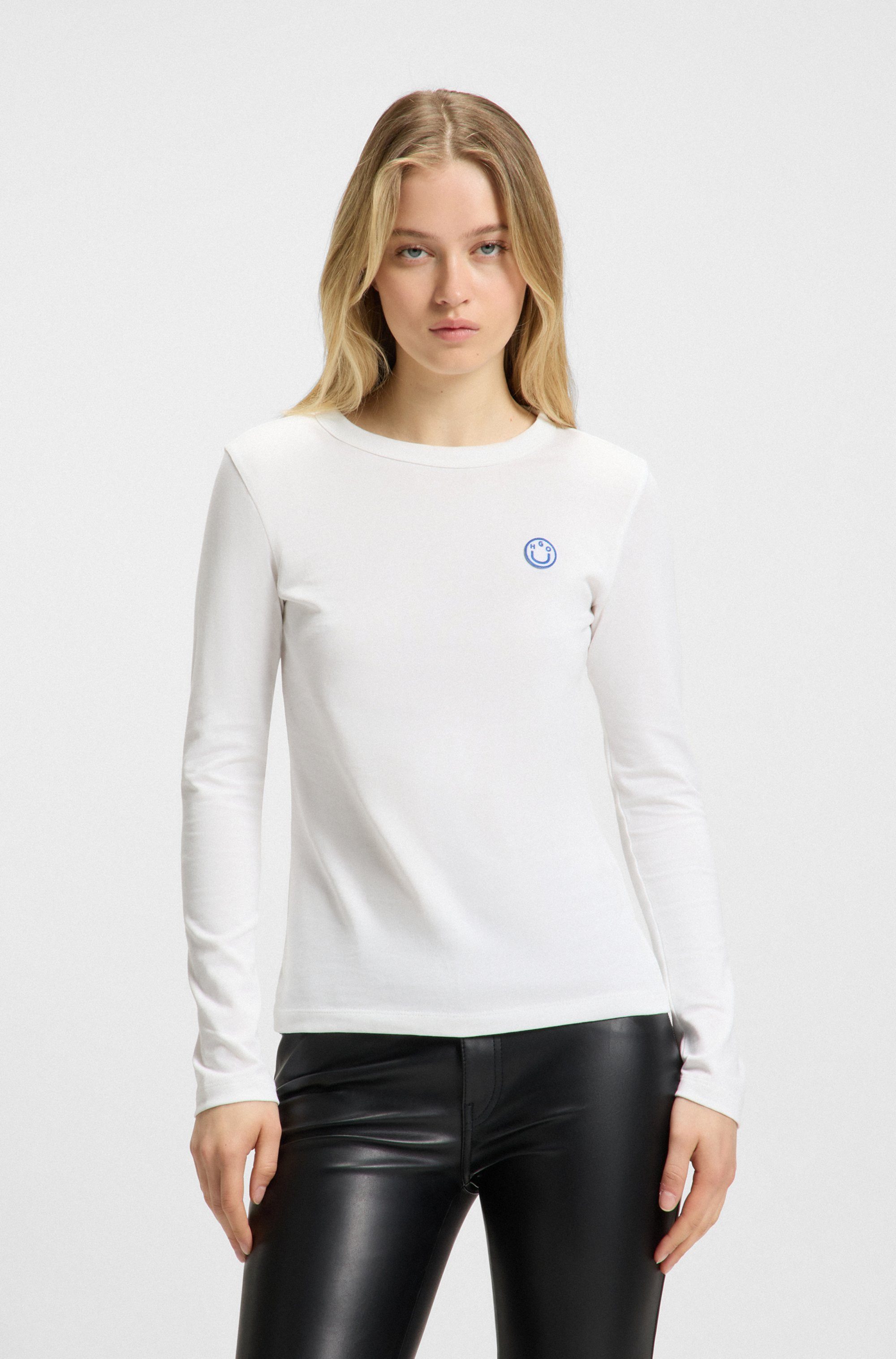 HUGO Blue Longsleeve Daliria mit Label-Badge mit HAPPY HUGO Logo