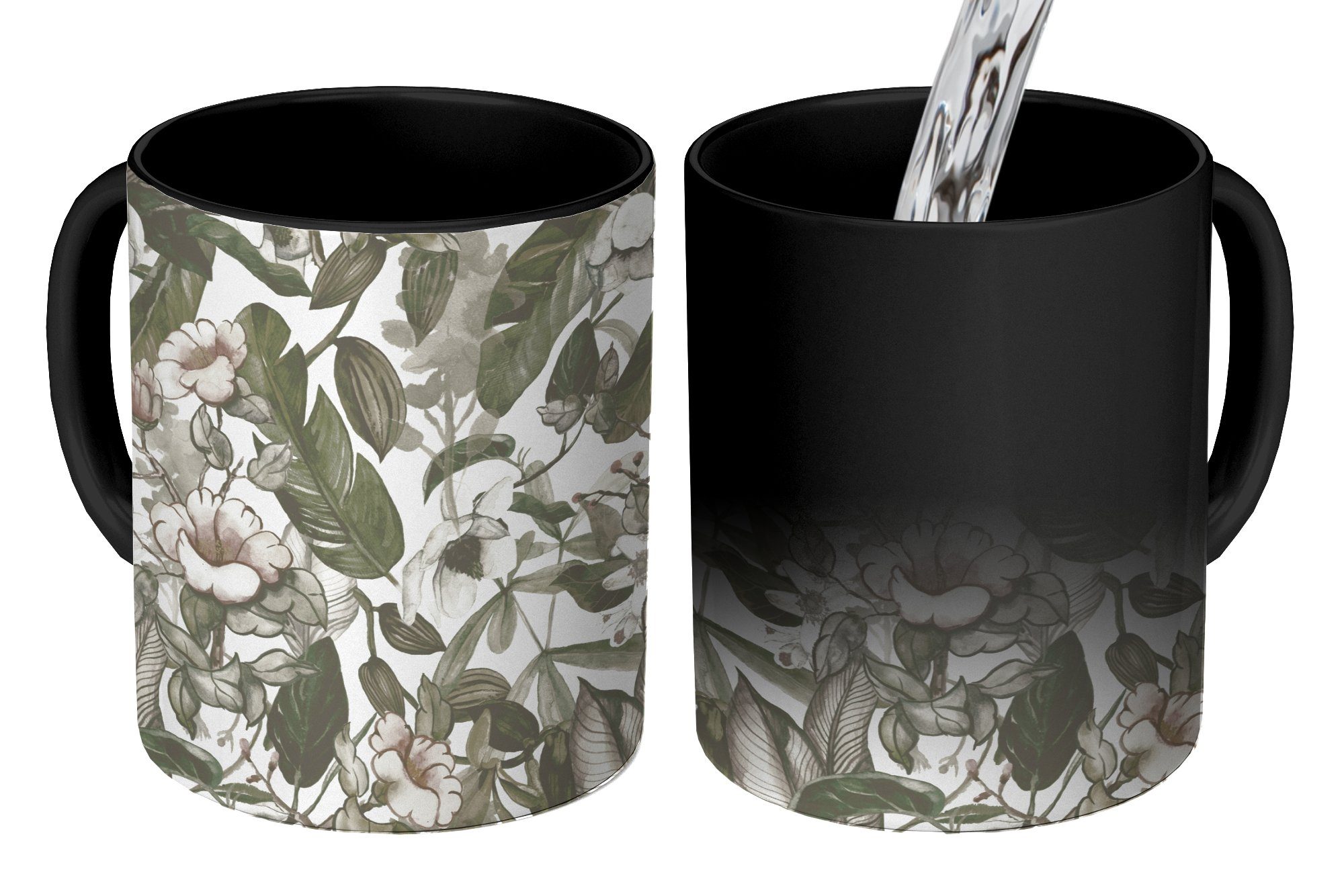 MuchoWow Tasse Blumen - Blätter - Vintage - Muster, Keramik, Farbwechsel, Kaffeetassen, Teetasse, Zaubertasse, Geschenk