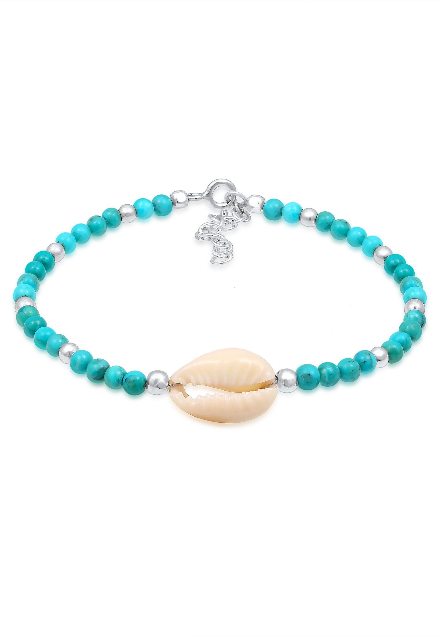 Armband Türkis Perlen und Kauri Muschel Strand 925 Silber