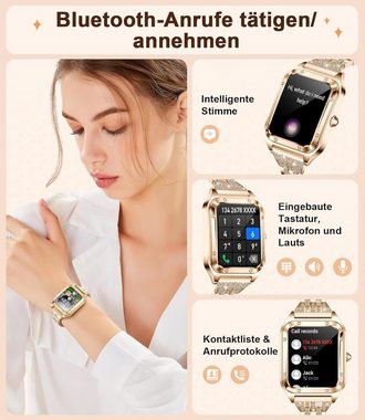 Lige Smartwatch (1,59 Zoll, Android-Geräte, iOS-Geräte), Damen Fitnessuhr Telefonfunktion IP67 Wasserdicht SpO2 21 Sportmodi