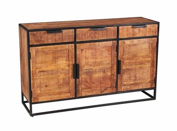 TPFLiving Sideboard Laramie - mit fühlbarer Struktur (aus natürlichem Mangoholz - Gestell Metall schwarz, Kommode für Schlafzimmer - Hochkommode - Holzkommode massiv), Produktlinie: Wyoming - Breite: 140 cm, Höhe: 90 cm, Tiefe: 40 cm