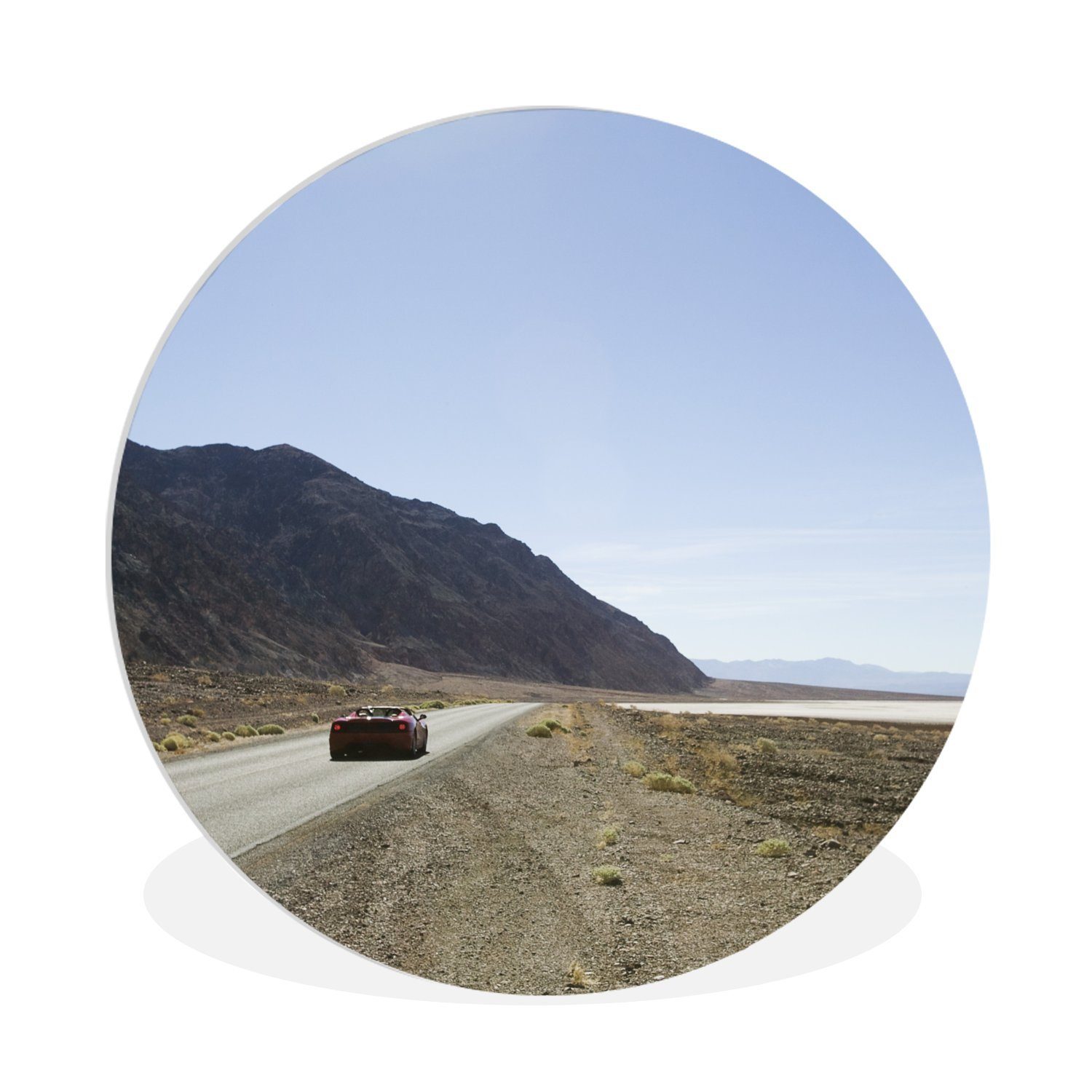 in 30x30 Lamborghini Kreis Roter cm (1 Forex, St), Wandbild, Wohnzimmer, der Rundes Wanddekoration MuchoWow Wüste, Gemälde