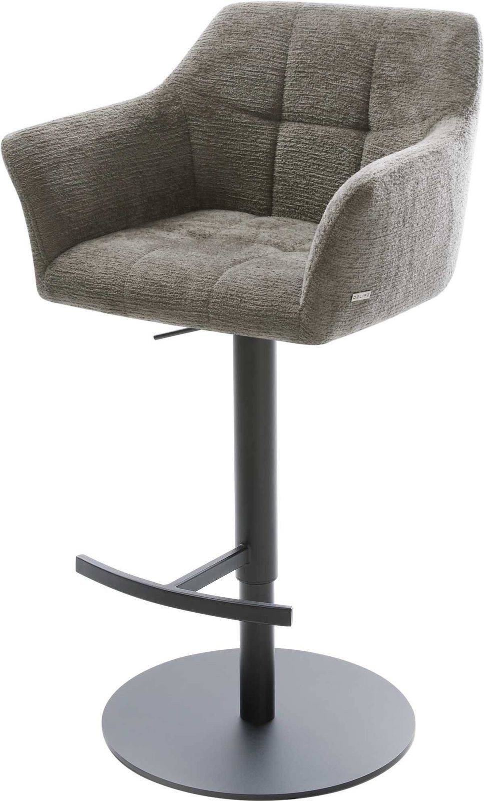 DELIFE Barhocker Yulo-Flex, Drehfuß höhenverstellbar Metall Schwarz Bouclé Soft Schlamm
