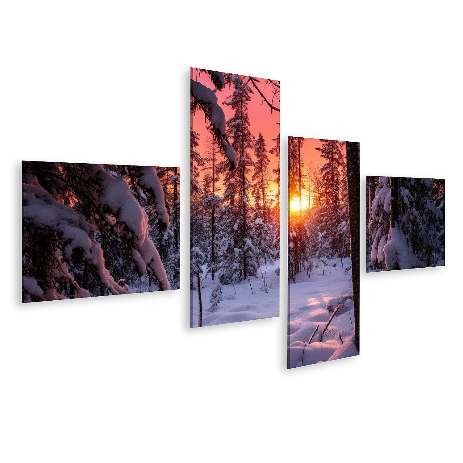 islandburner Leinwandbild Sonnenwende Sonnenaufgang Über Schneebedecktem Wald Bilder