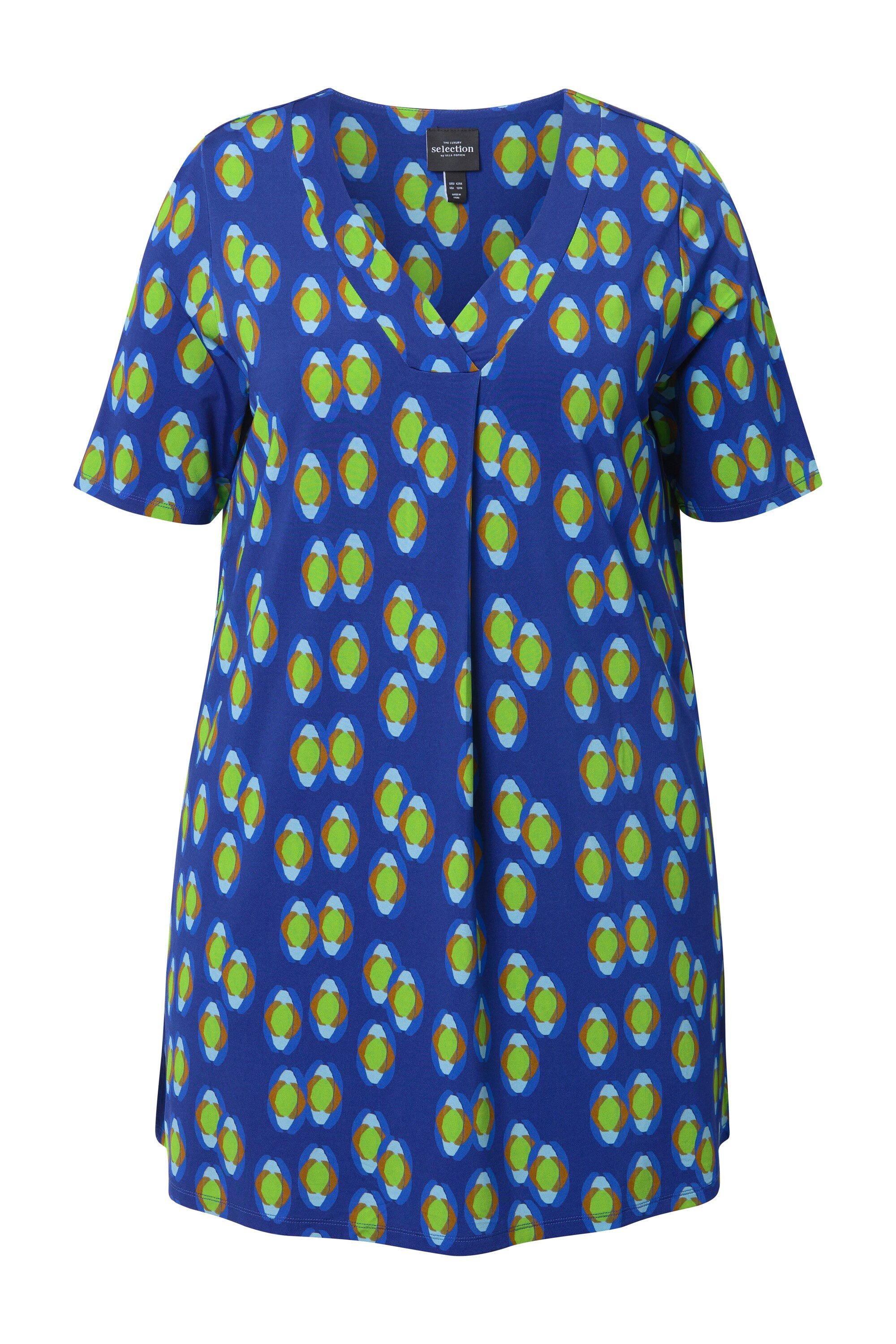 Ulla Popken Longshirt Slinky-Longshirt A-Linie V-Ausschnitt Halbarm