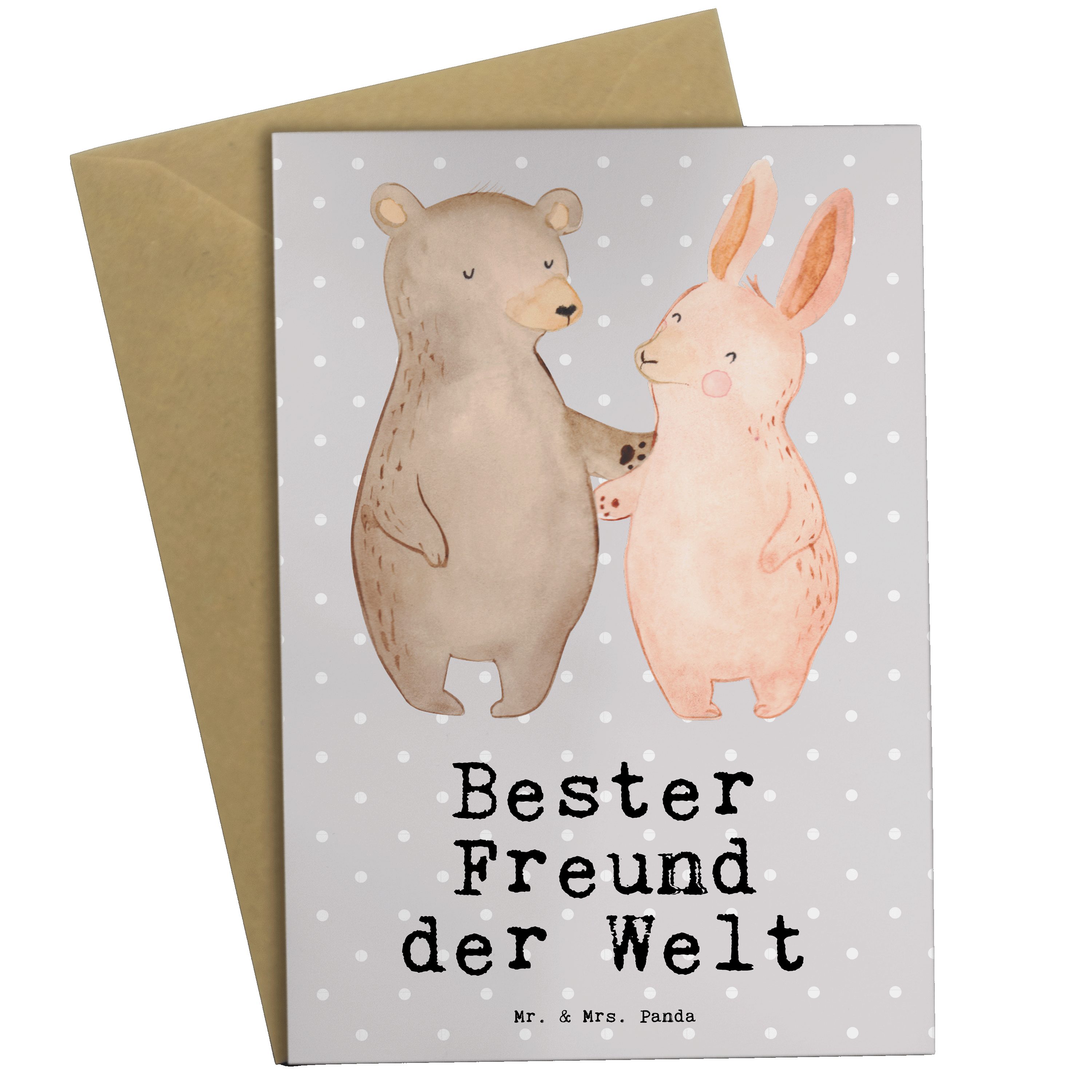 Mr. & Mrs. Panda Grußkarte Hase Bester Freund der Welt Grau Pastell