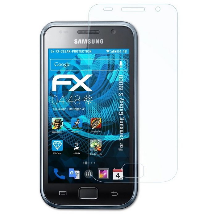 atFoliX Schutzfolie Displayschutz für Samsung Galaxy S I9000 (3 Folien) Ultraklar und hartbeschichtet