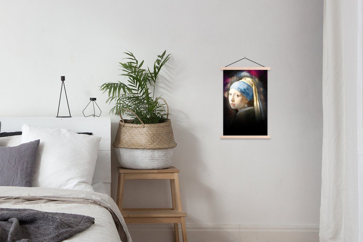 St), Vermeer Bilderleiste, Mädchen Wohnzimmer, Johannes Posterleiste, Perlenohrring mit Textilposter - Magnetisch (1 - Ölgemälde, Poster MuchoWow für
