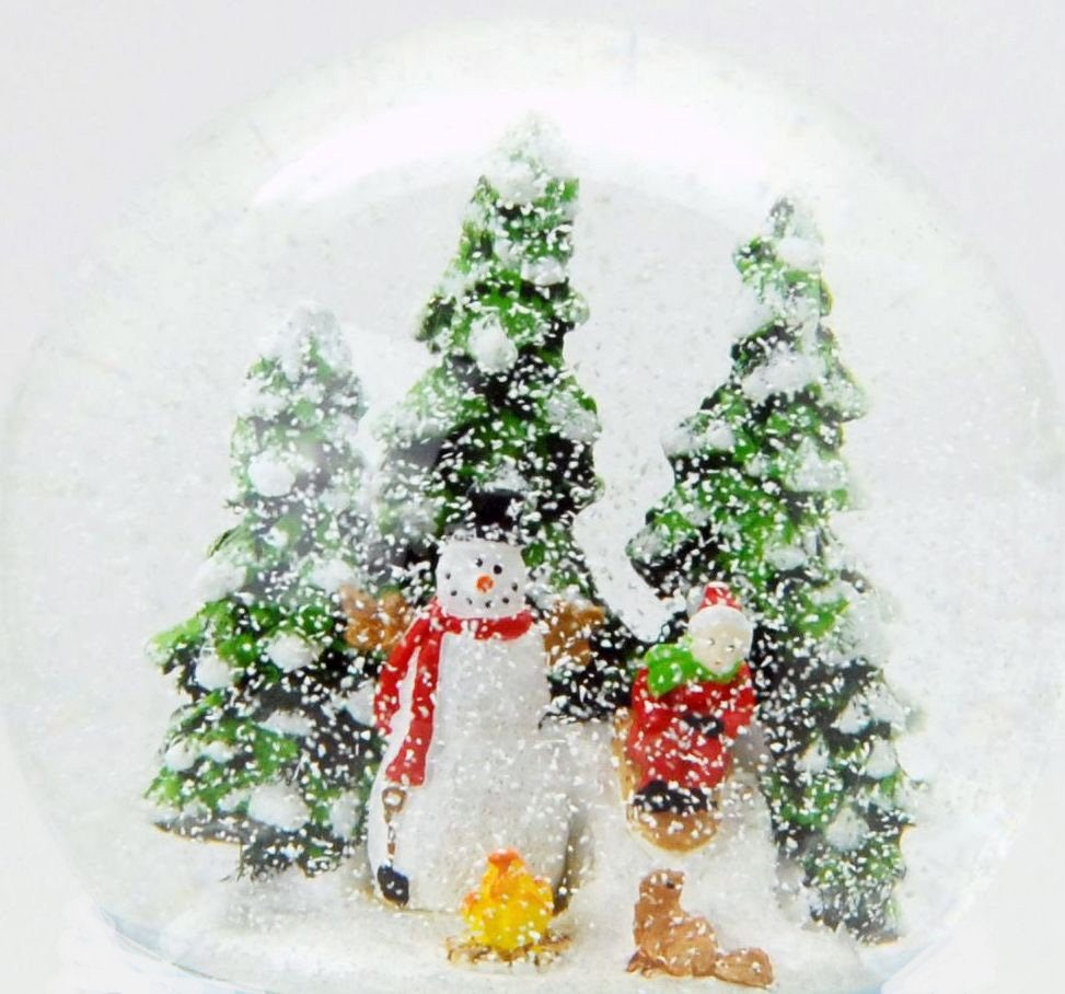 Schlitten Schneekugel mit 100mm Kind Sockel silber Schneemann geschungen auf MINIUM-Collection