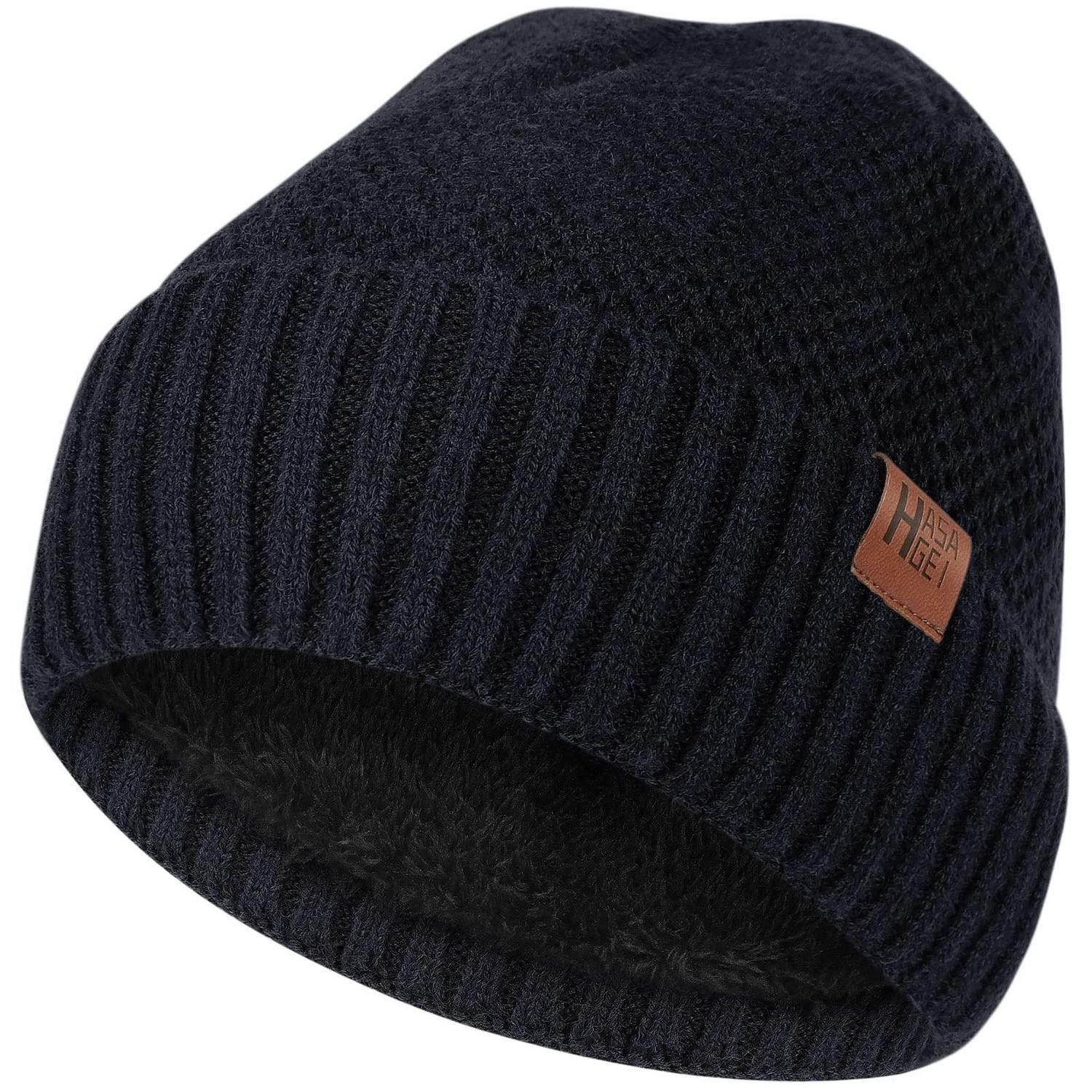 Strickmütze Strickmütze Beanie Herren Damen Thermo Einheitsgröße Schwarz