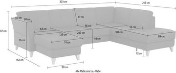 sit&more Wohnlandschaft Visby U-Form, wahlweise mit Bettfunktion und Stauraum, frei im Raum stellbar