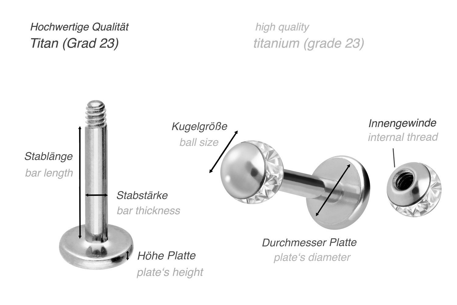 PIERCINGLINE Piercing-Set Titan Labret EPOXY-RING-KUGEL (Labrets, 1-tlg)