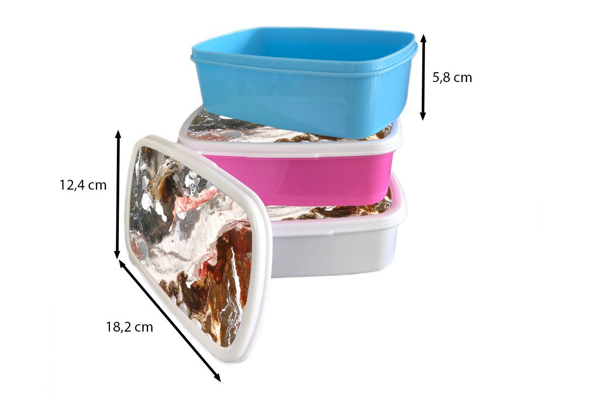 (2-tlg), Brotdose, für - MuchoWow weiß Kristall, Jungs und Mädchen und Kinder Erwachsene, für - Brotbox Lunchbox Regenbogen Granit Kunststoff,