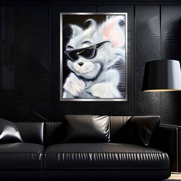 DOTCOMCANVAS® Acrylglasbild Sunglass Cat - Acrylglas, Acrylglasbild Tom Pop Art Comic Porträt Sunglass Cat weiß schwarz