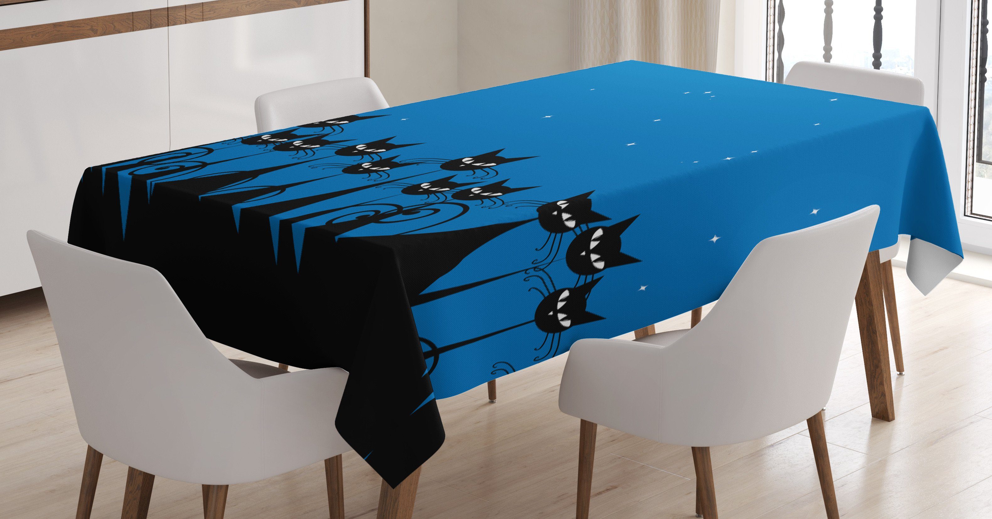 Tischdecke Für geeignet Nacht Waschbar den Farben, Abakuhaus Klare Außen Schwarze Katzen Sternenhimmel Farbfest Bereich