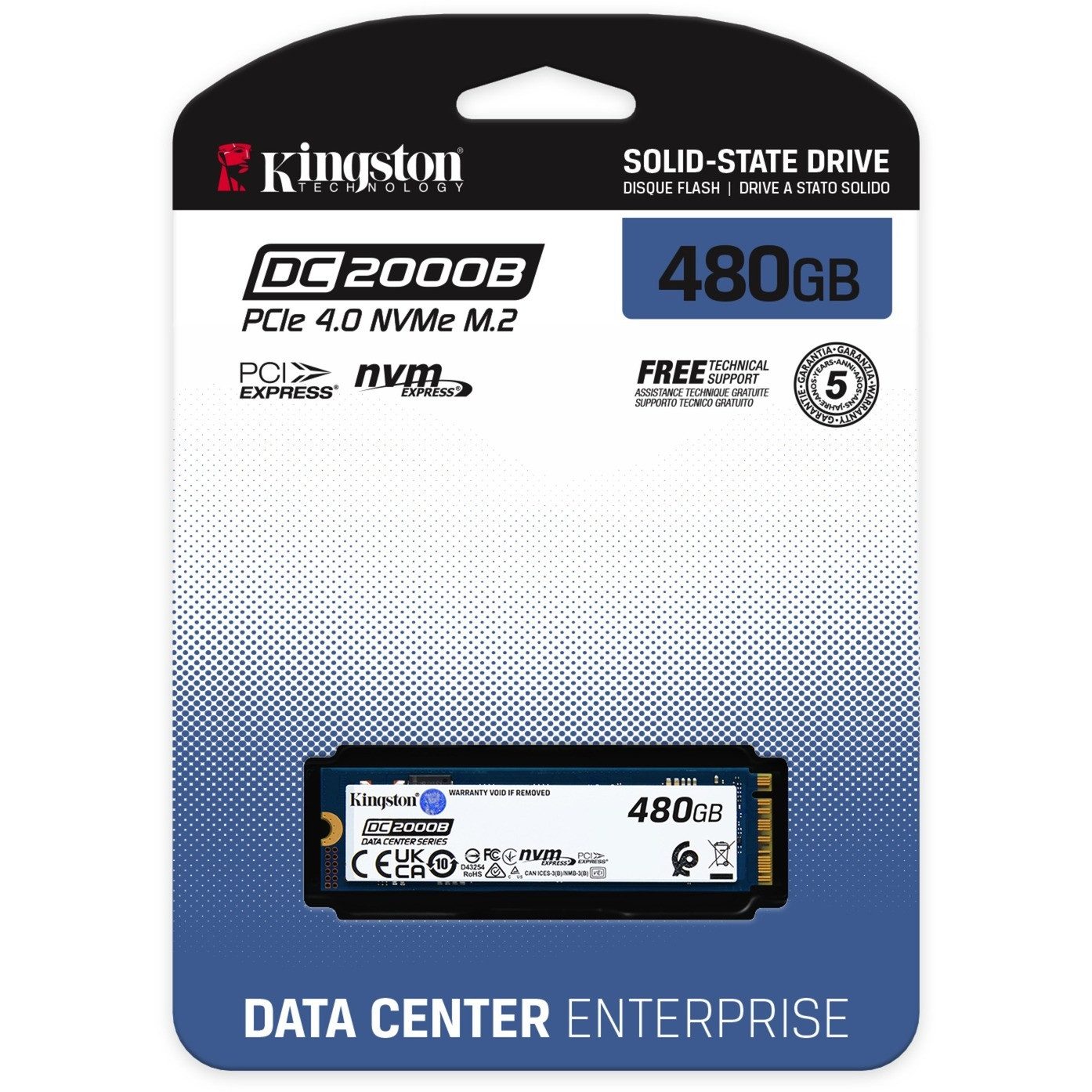 Kingston DC2000B 480GB NVMe SSD Server Enterprise Gen4 interne SSD (480 GB) M.2" 7000 MB/S Lesegeschwindigkeit, 800 MB/S Schreibgeschwindigkeit, PCIe 4.0, NVMe, Power Loss Protection, 3D TLC, Kühlkörper