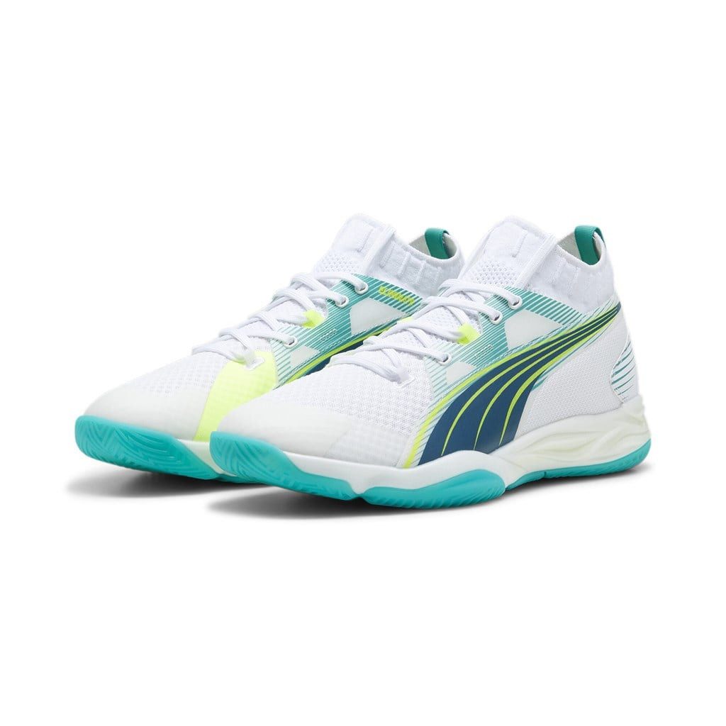 PUMA Hallen-Indoorschuhe Eliminate Nitro SQD weiss/oceanblau Herren Badmintonschuh