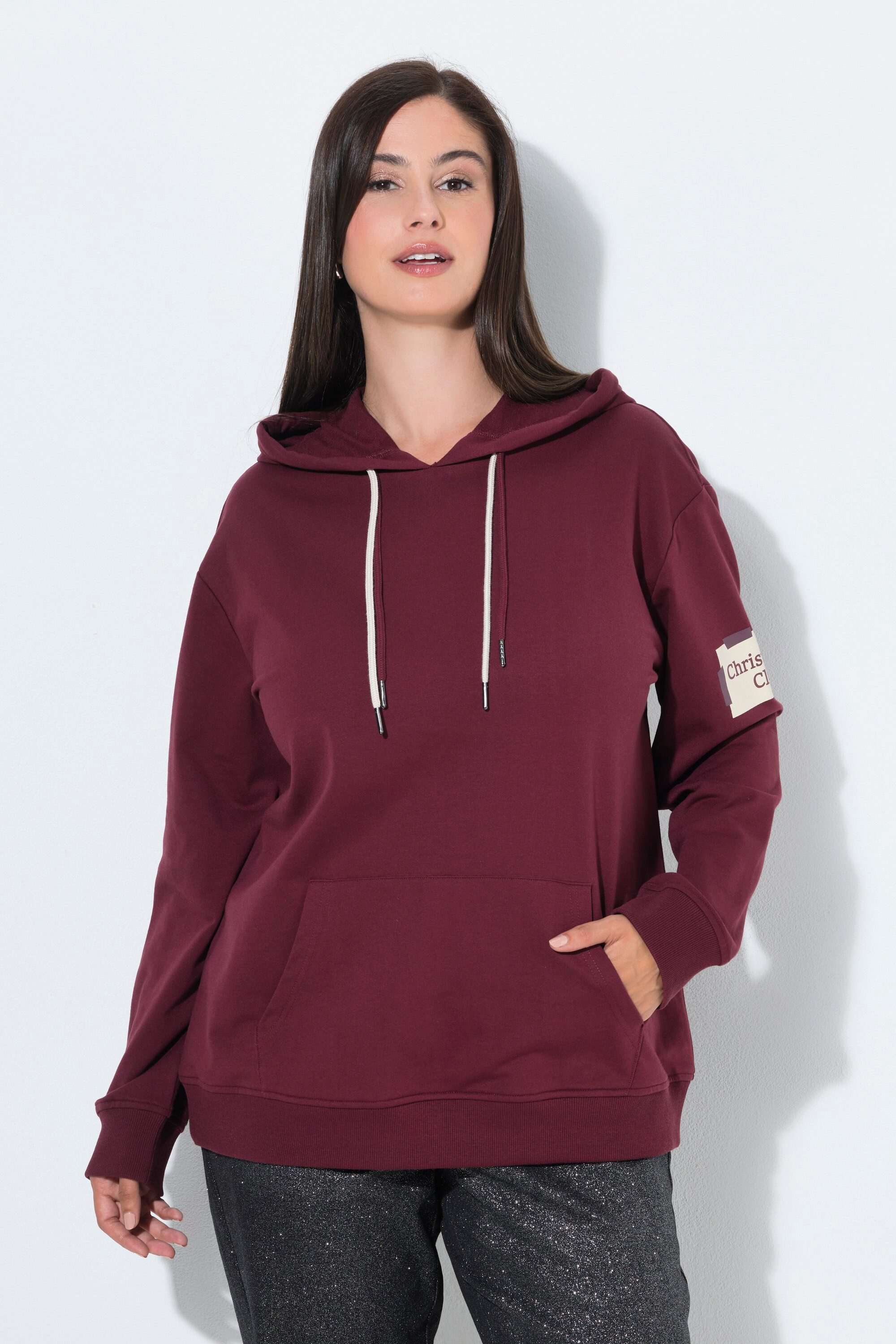 Ulla Popken Sweatshirt Weihnachts-Hoodie Kapuze Kordel Langarm