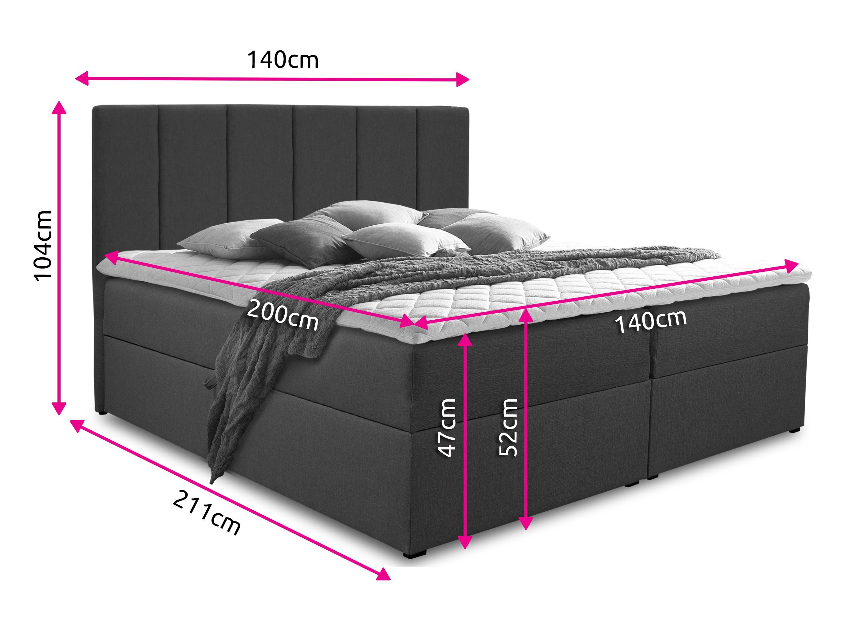 Sofnet Boxbett Star (mit zwei Bettkästen, Bonell-Matratze und Topper), Doppelbett, Polsterbett mit Kopfteil, Boxspringbett
