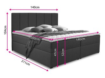 Sofnet Boxspringbett Star (mit zwei Bettkasten, Bonell-Matratze und Topper), Doppelbett, Polsterbett mit Kopfteil