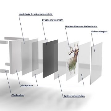 DEQORI Couchtisch 'Hirsch röhrt im Wald', Glas Beistelltisch Glastisch modern
