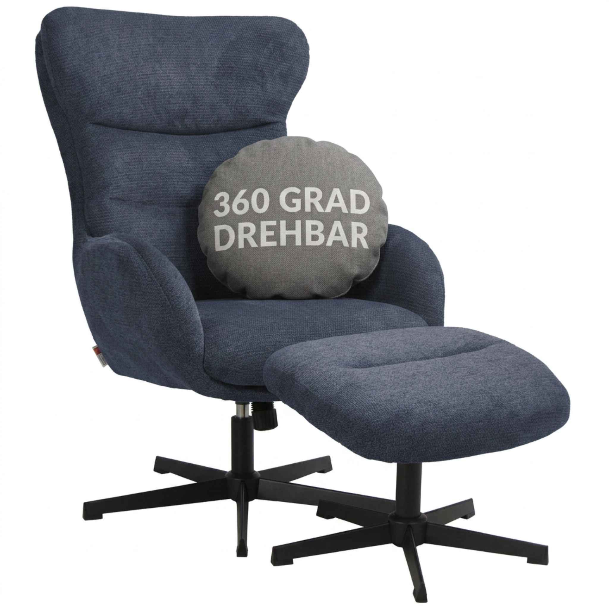 MR.DEKO Ohrensessel Relaxsessel Lucito blau inkl. Fußhocker – modern & bequem gepolstert (Set für Leseecke, 2-St), Relaxsessel inkl. Fußhocker, Strukturstoff, Wohnzimmer