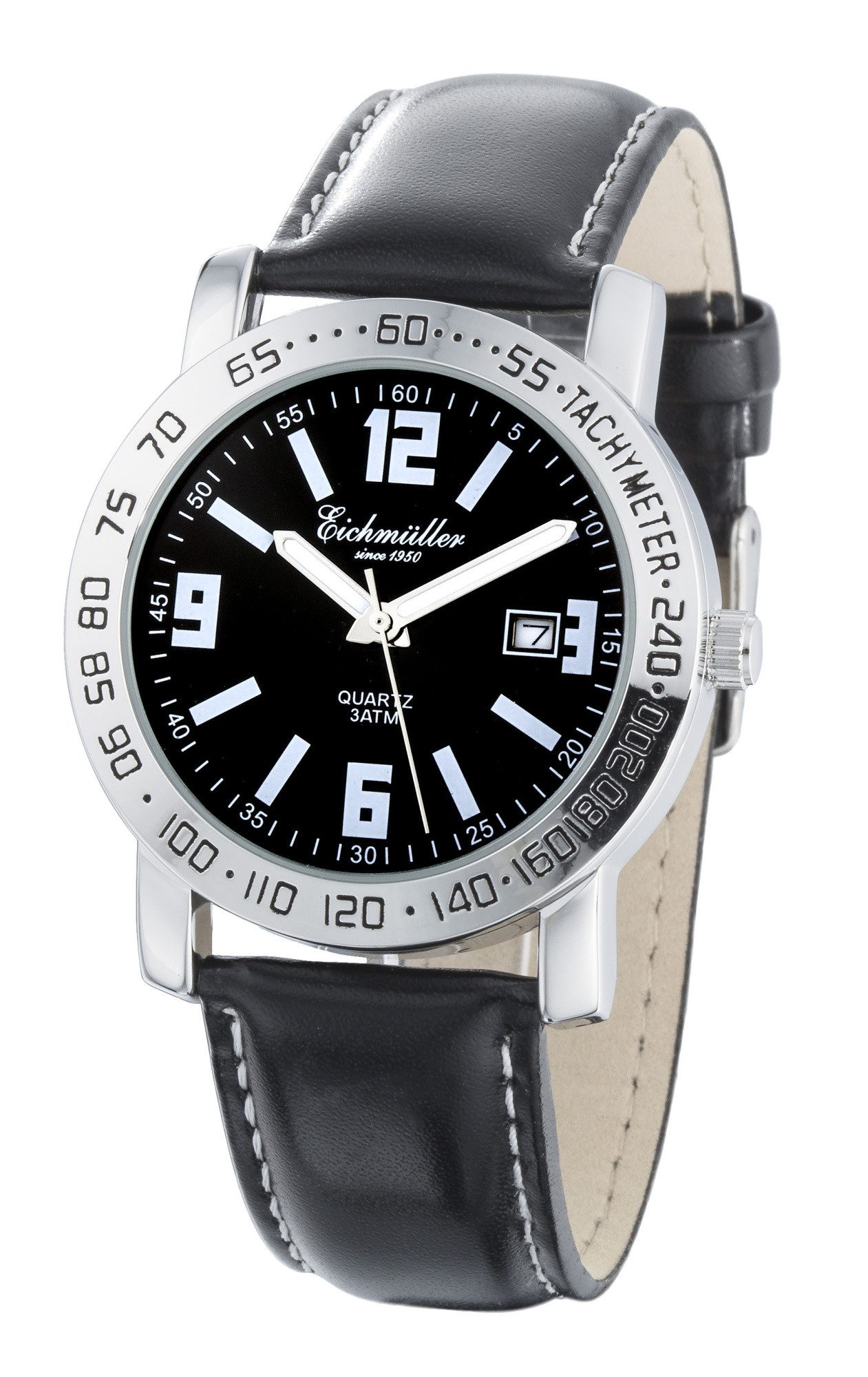 Eichmüller Quarzuhr Herrenuhr, 41 mm – Sportliche Armbanduhr mit schwarzem Zifferblatt RE1178