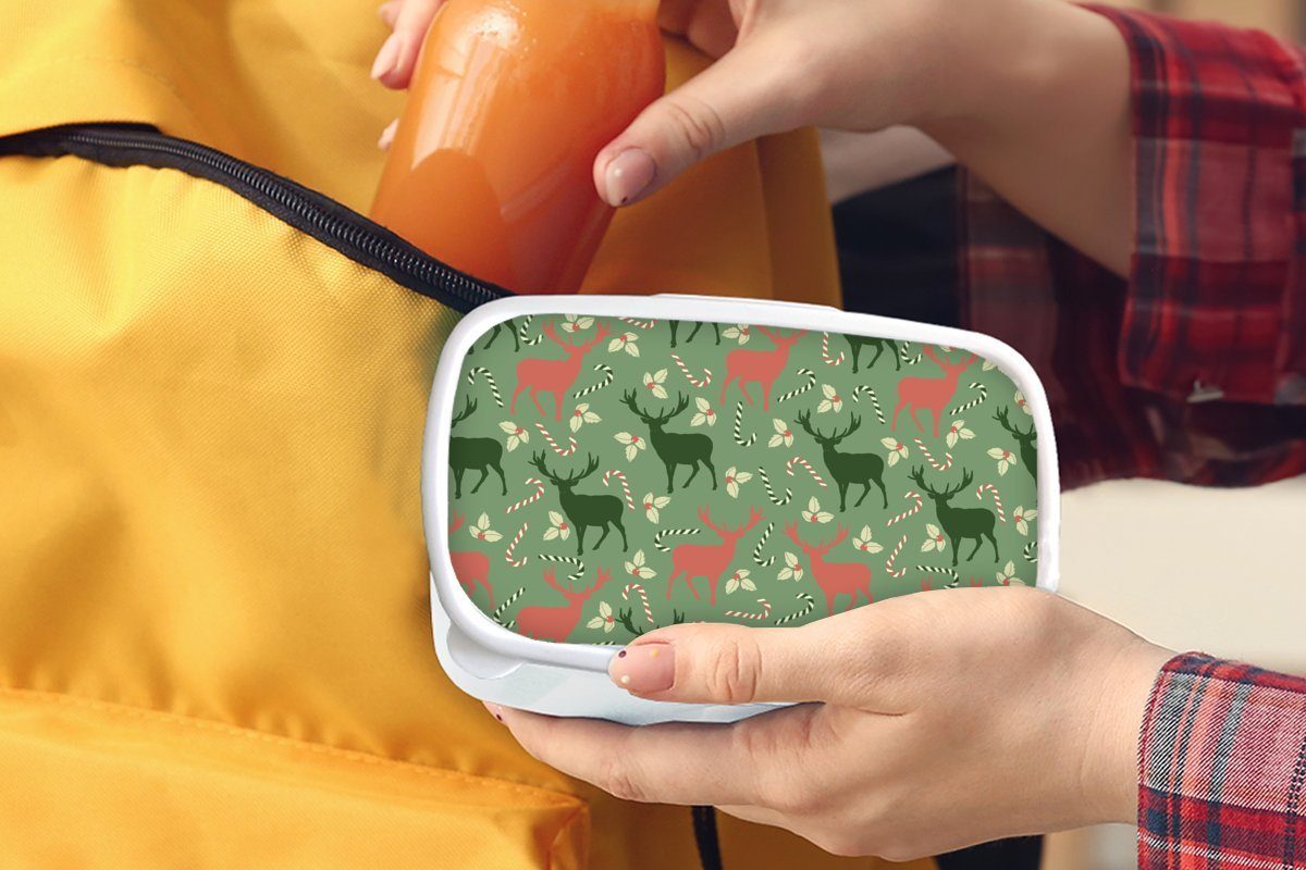 Kunststoff, Brotbox weiß - Rentier, - für MuchoWow Mädchen für Weihnachten Jungs Brotdose, Kinder und (2-tlg), Erwachsene, Schnittmuster und Lunchbox