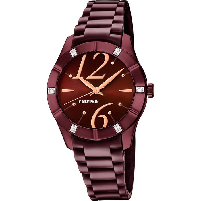 CALYPSO WATCHES Quarzuhr Calypso Damen Uhr K5715/5 PUR Armbanduhr (Armbanduhr) Damen Armbanduhr rund Kunststoff PURarmband aubergine lila Fashion