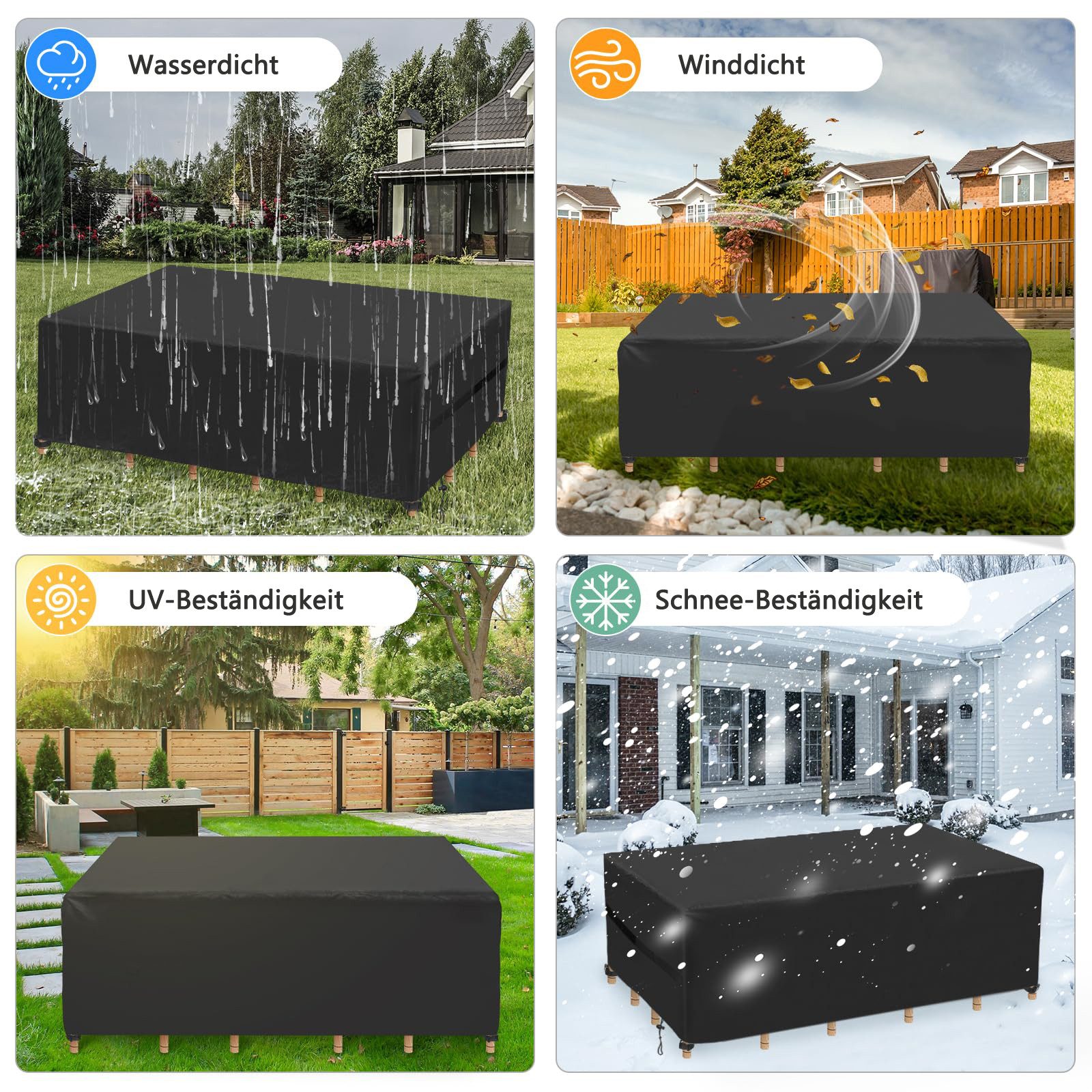 Coonoor Gartenmöbel-Schutzhülle Abdeckung für Gartenmöbel, wasserdichte Schutzhülle Anti-UV, Abdeckplane für Gartentische Terrassenmöbel – Bild 3 von 5