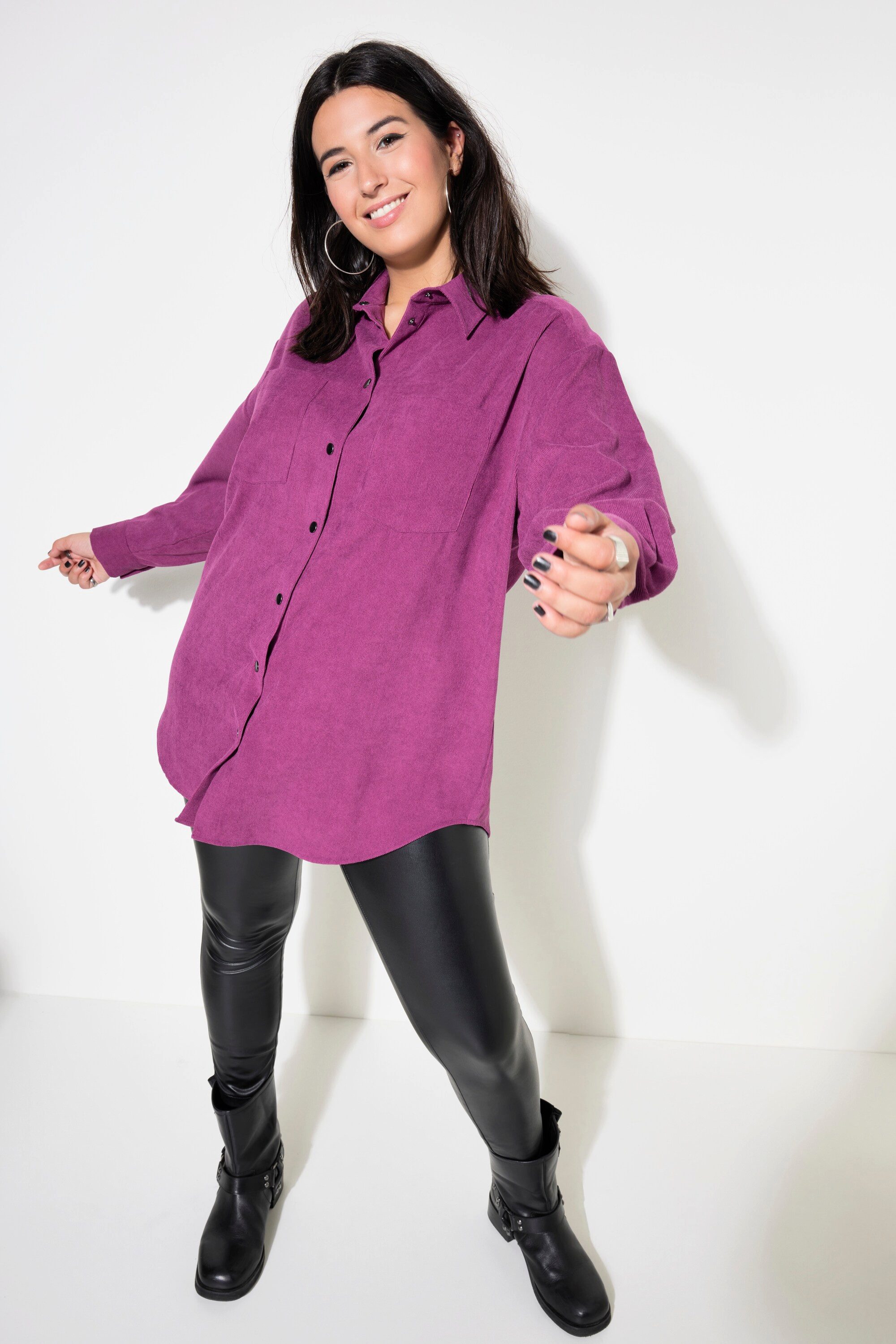 Studio Untold Hemdbluse Cord-Hemd Stretch oversized Hemdkragen Langarm