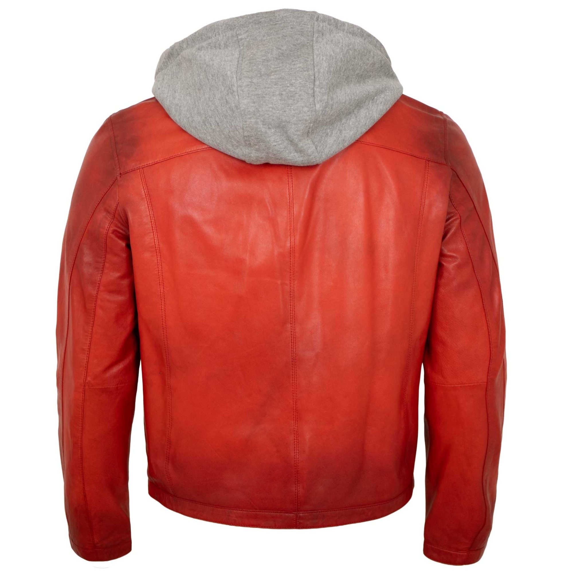 Jilani Lederjacke Cody Jilani - Herren Lederjacke Kapuze Lammnappa rot – Bild 5 von 5