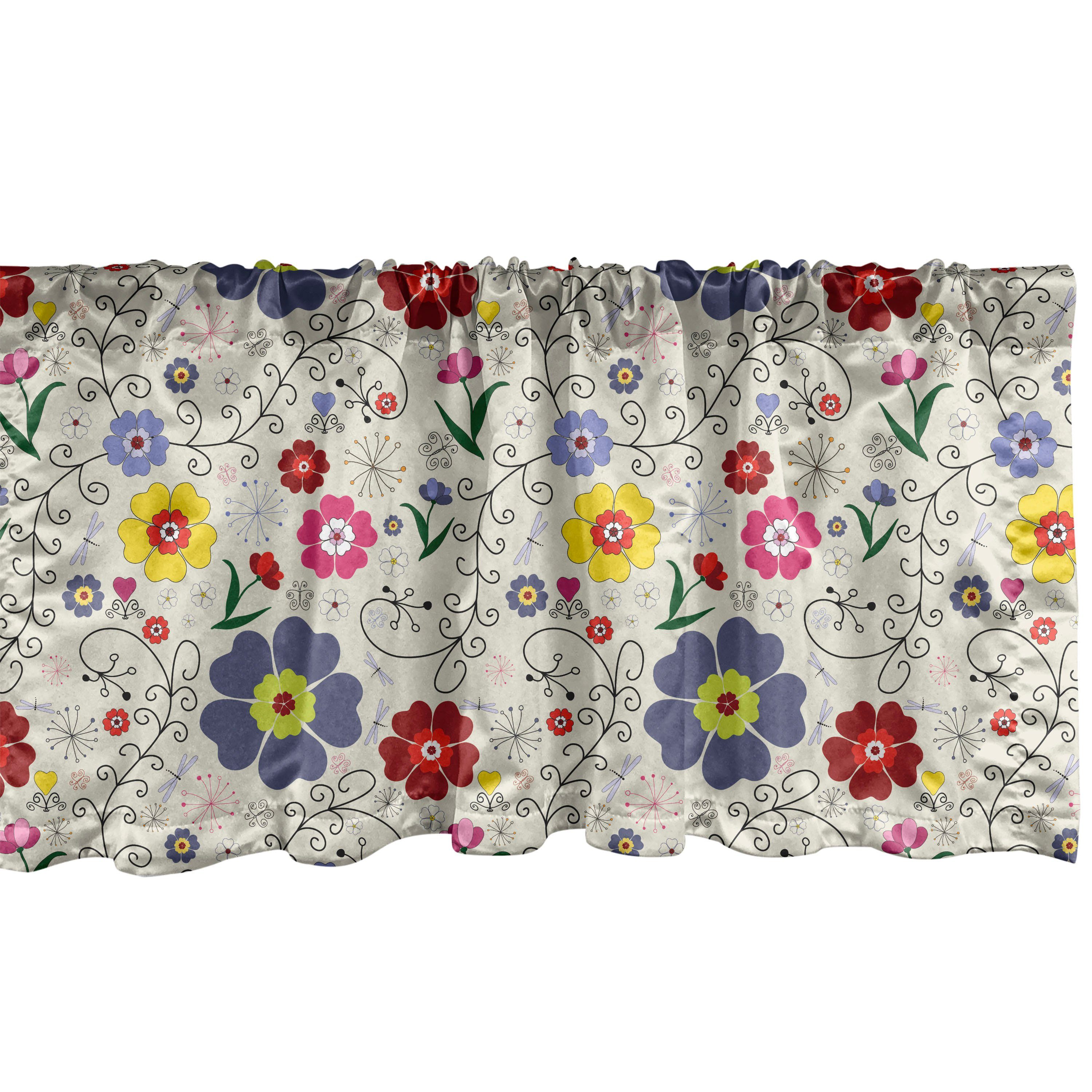Scheibengardine Vorhang Volant für Küche Schlafzimmer Dekor mit Stangentasche, Abakuhaus, Microfaser, Blumen Blumen-Schmetterlings-Muster