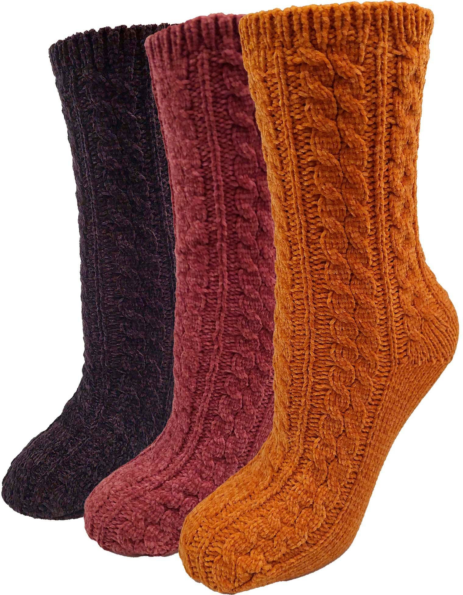 gold 3-Paar) Zopfmuster, schwarz,rot, Fan-Socken Mit York Capelli (Set, New Kuschelsocken