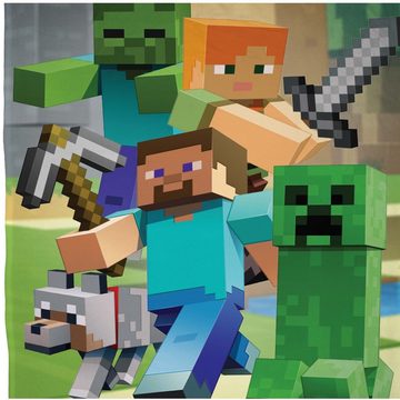 Kinderdecke Super flauschige Minecraft Kuscheldecke "Detail" extra Groß 160x200 cm, Familando, mit Charakteren Steve, Alex, "Creeper" und Hund