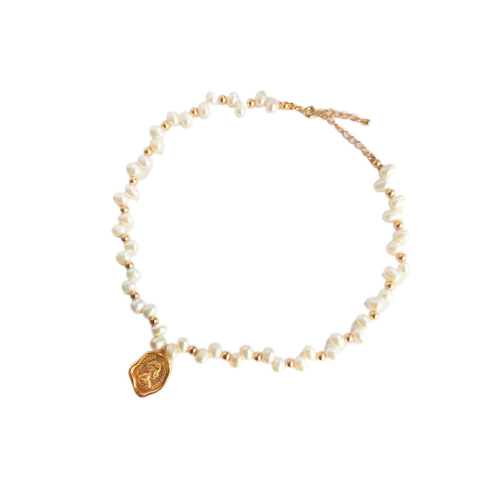 Jumpeak Kette mit Anhänger Halskette aus 925erSilber,Anhänger in Form einer Goldmünze,Perlenkette, 18-karätig vergoldet, Geburtstagsgeschenk, Weihnachtsgeschenk