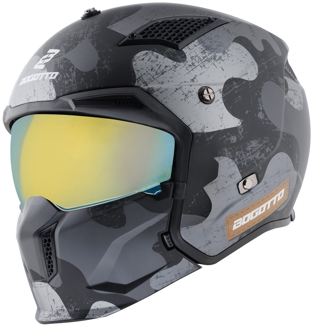 Bogotto Motorradhelm Radic Camo 22.06 Helm, Herausnehmbares Innenfutter,integriertes Sonnenvisier