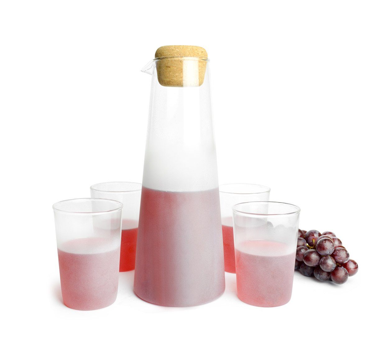 Tumbler-Glas 4 Trinkgläser + Glaskaraffe mit Korkdeckel Weinkaraffe Saftgläser