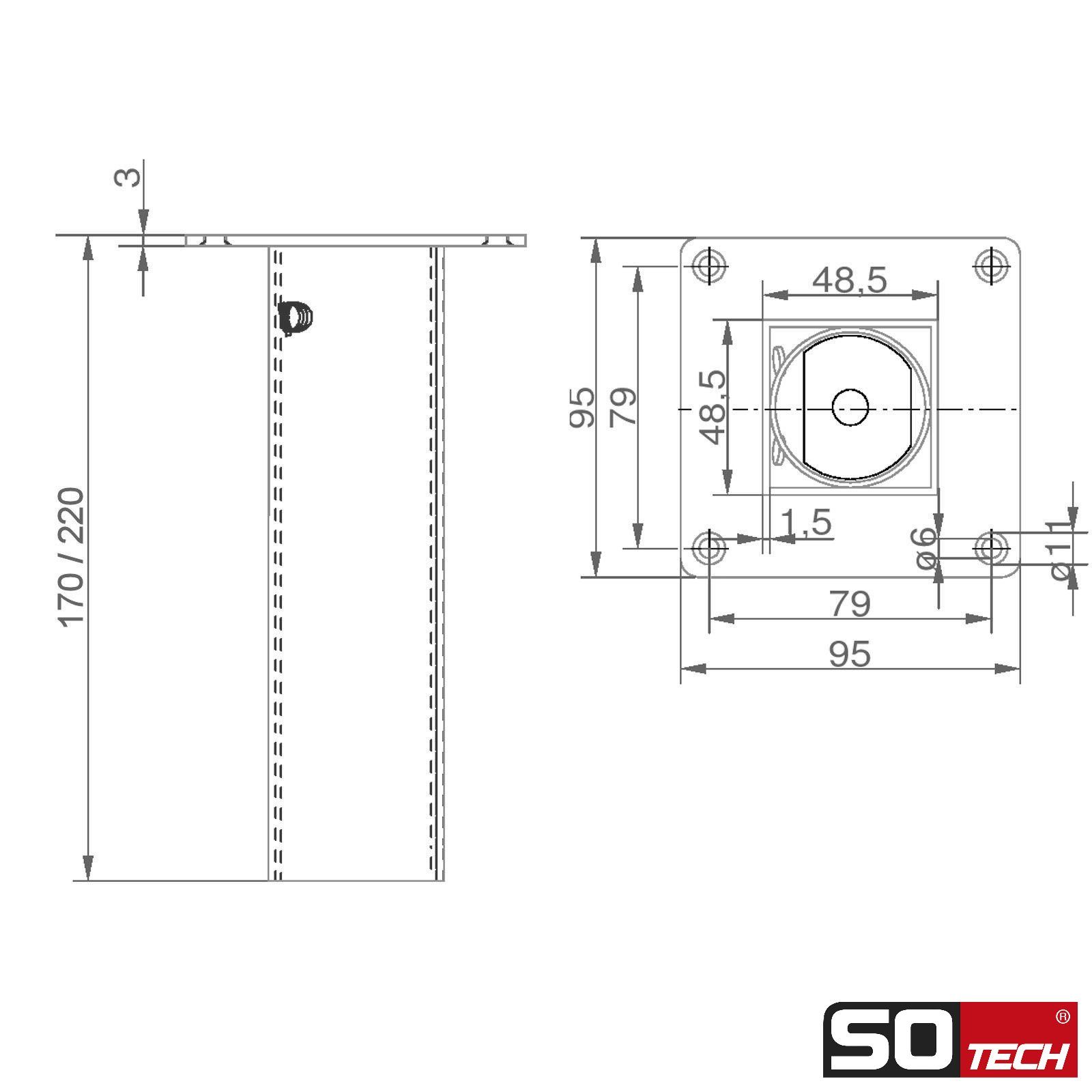 SO-TECH® Tischaufsatz Barkonsole OLBIA eckig 50 x 50 mm, Aluminium, (1-St), 50 x 50 x 170 mm gerade schwarz
