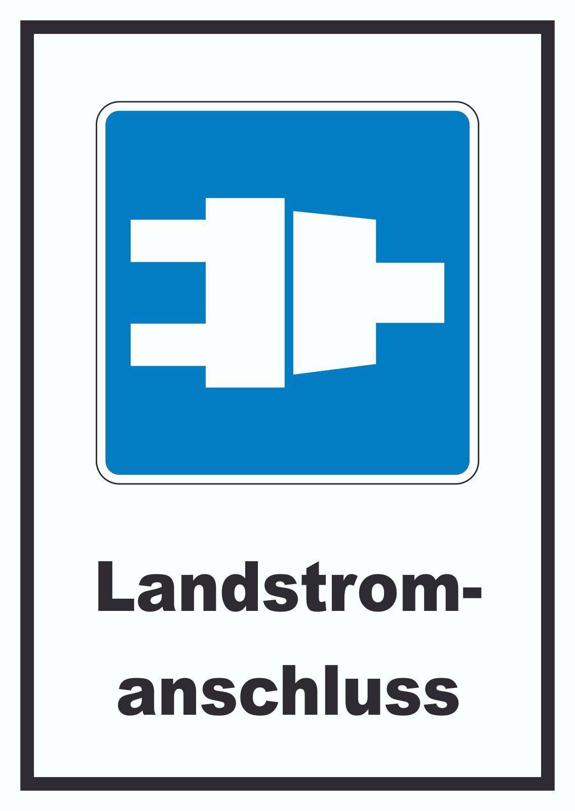 HB-Druck Hinweisschild Landstromanschluss für Schiffe Symbol und Text, wetterfest, stabil, UV-beständig, kratzfest