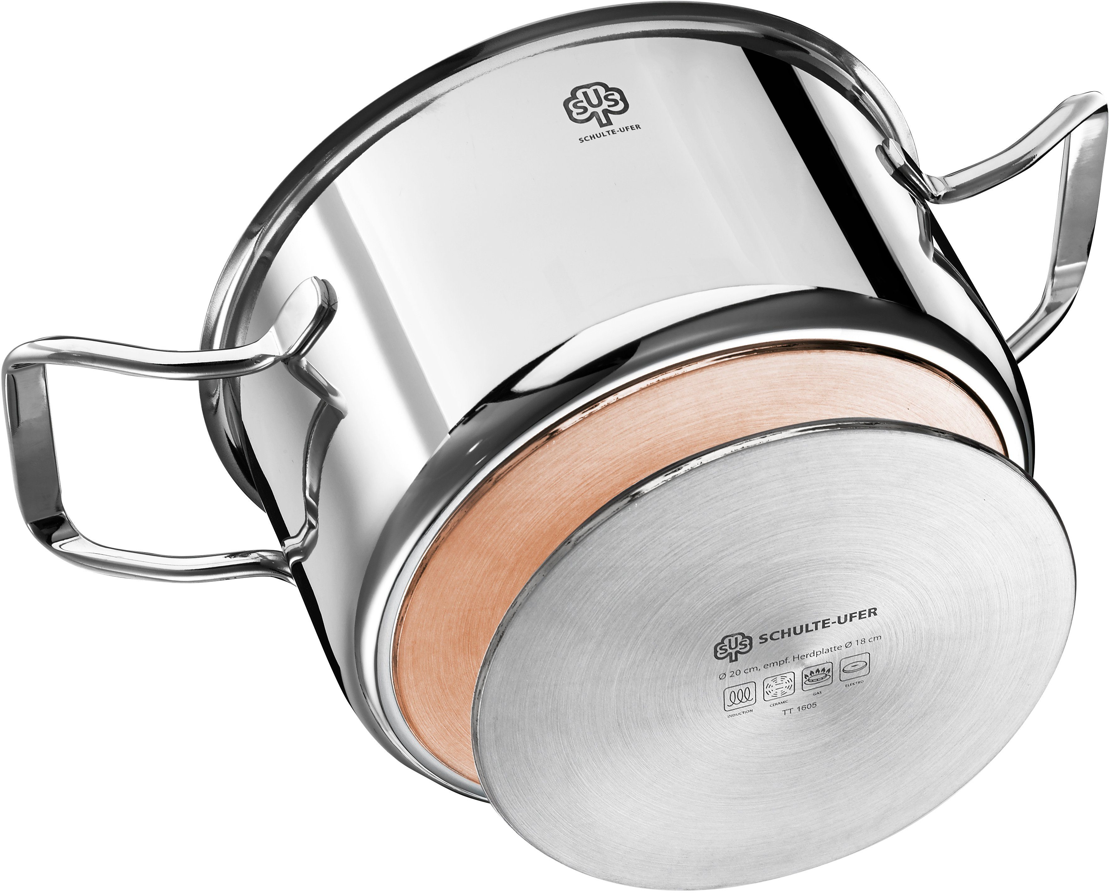 SCHULTE-UFER Topf-Set Turbo Line, Edelstahl 18/10 (Set, 8-tlg., je 1 Fleischtopf 16/20/24 cm, 1x Bratentopf 20 cm), Induktion