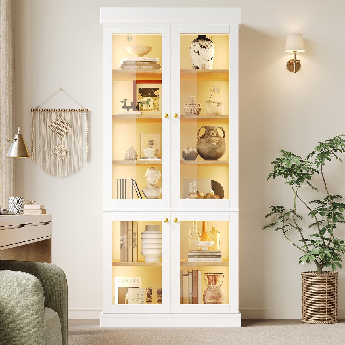 Odikalo Vitrine Vitrineschrank Glasvitrine mit LED (durchdachter Innenaufteilung und Kippschutz, stabil, sicher und vielseitig für Zuhause) 80×40×180cm – Bild 2 von 5