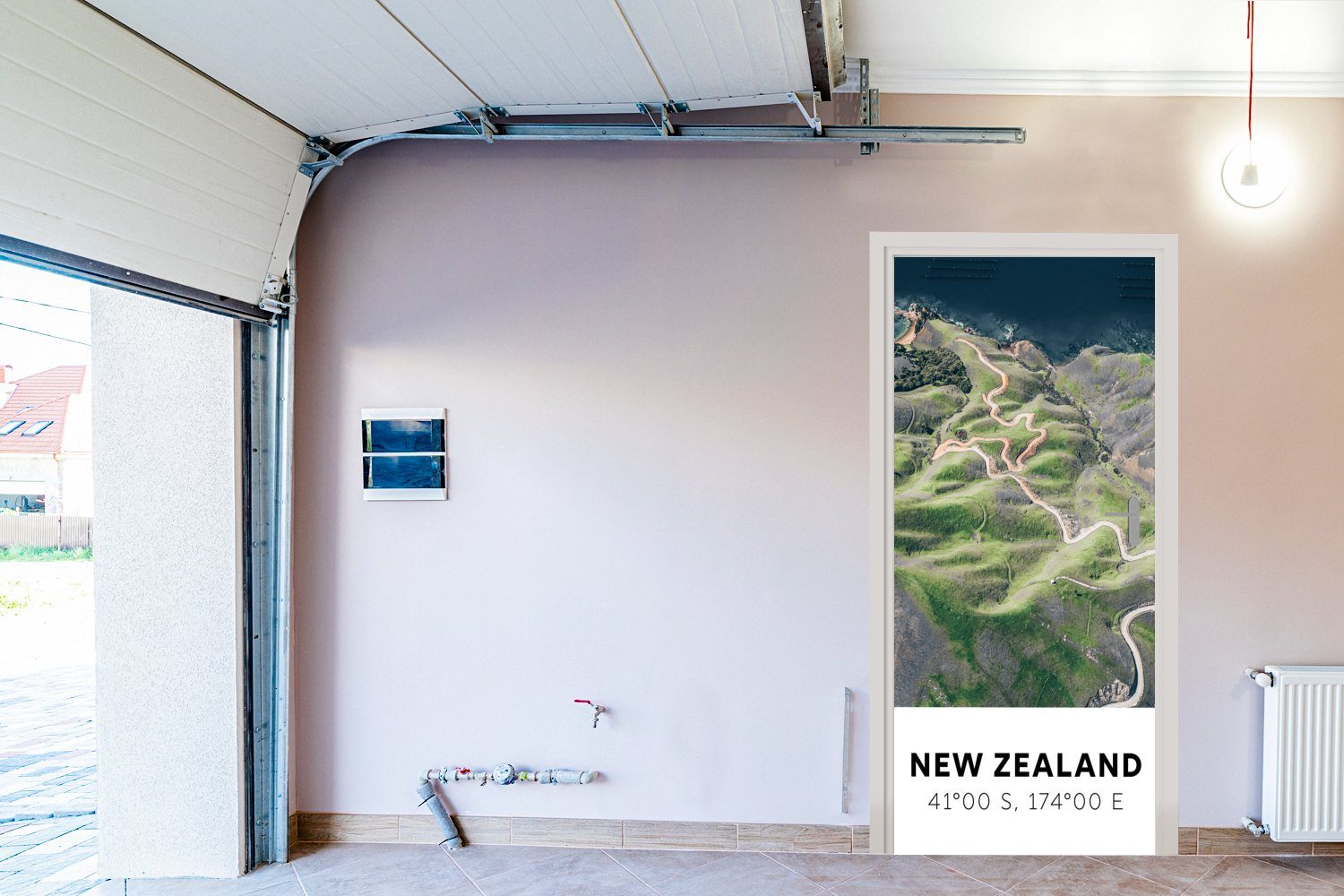 MuchoWow Türtapete Neuseeland - Türaufkleber, bedruckt, 75x205 cm Strand, Fototapete für Matt, - - (1 St), Tür, Grün Wasser