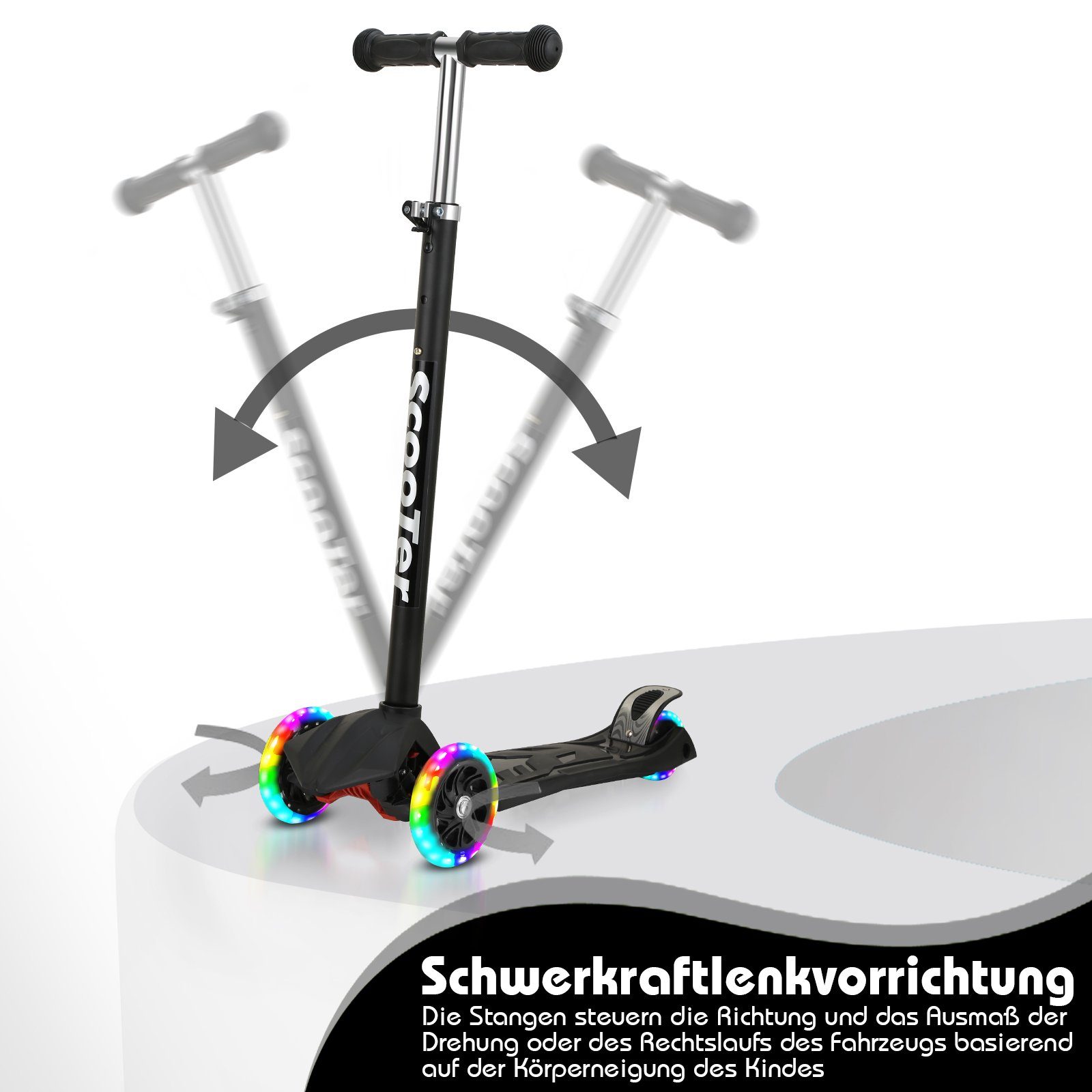 Schwarz Gimisgu Höhenverstellbar LED Räder Kinderroller Cityroller Scooter Tretroller