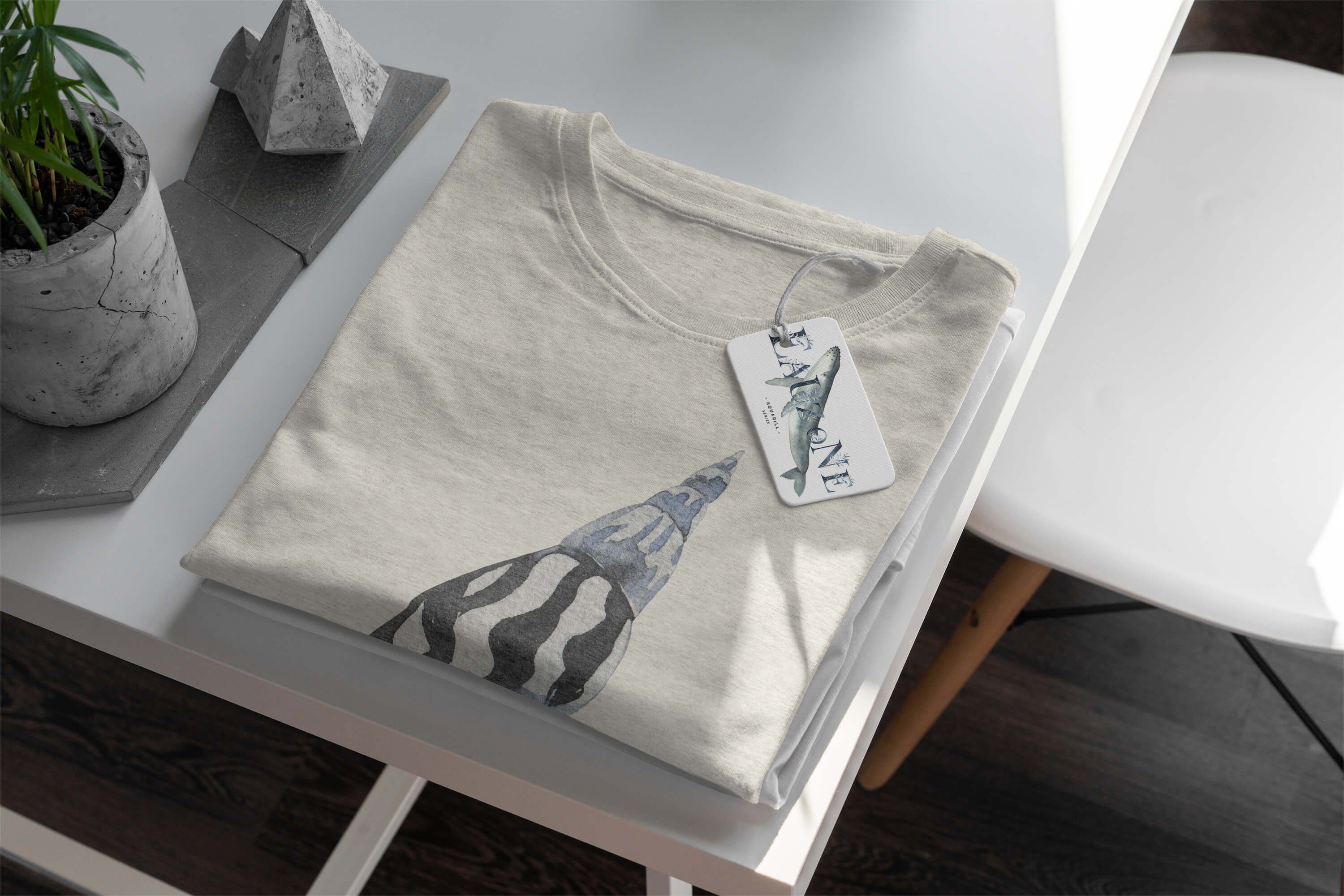 Sinus Art T-Shirt Herren Shirt T-Shirt (1-tlg) gekämmte Ökomod Nachhaltig Meeresmuschel Motiv Bio-Baumwolle 100% Wasserfarben