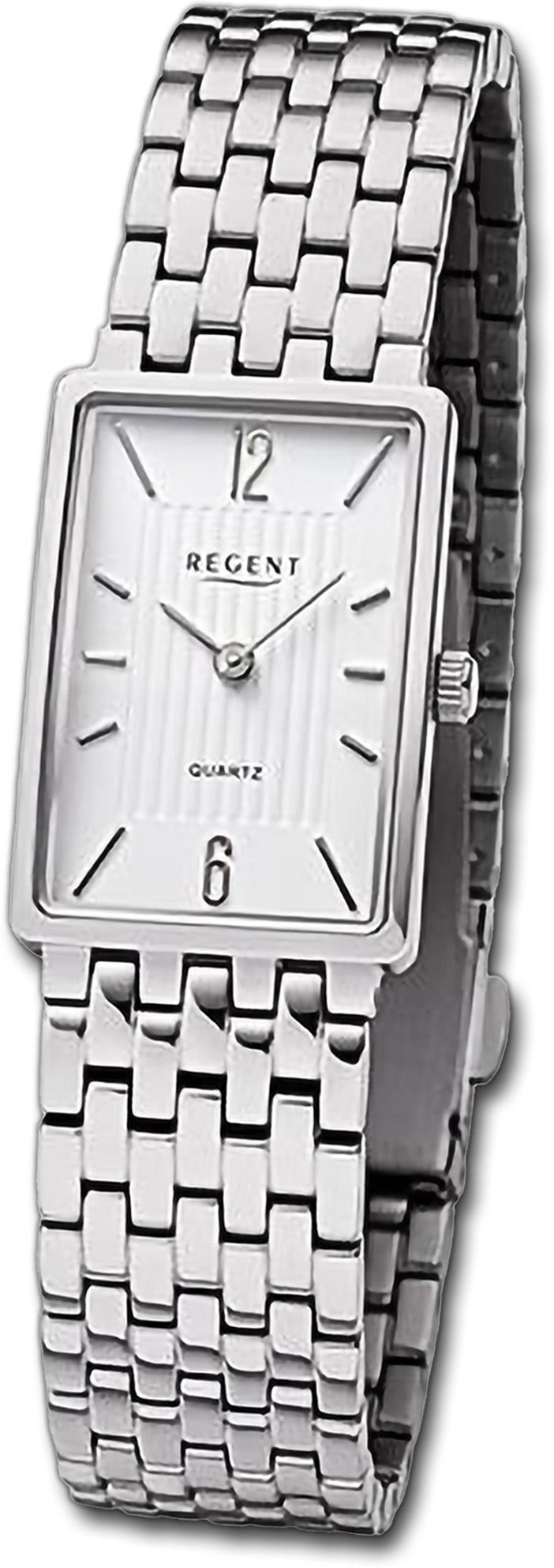 Regent Quarzuhr Regent Damen Armbanduhr Analog, Damenuhr Metallarmband silber, rundes Gehäuse, groß (ca. 20x29mm)