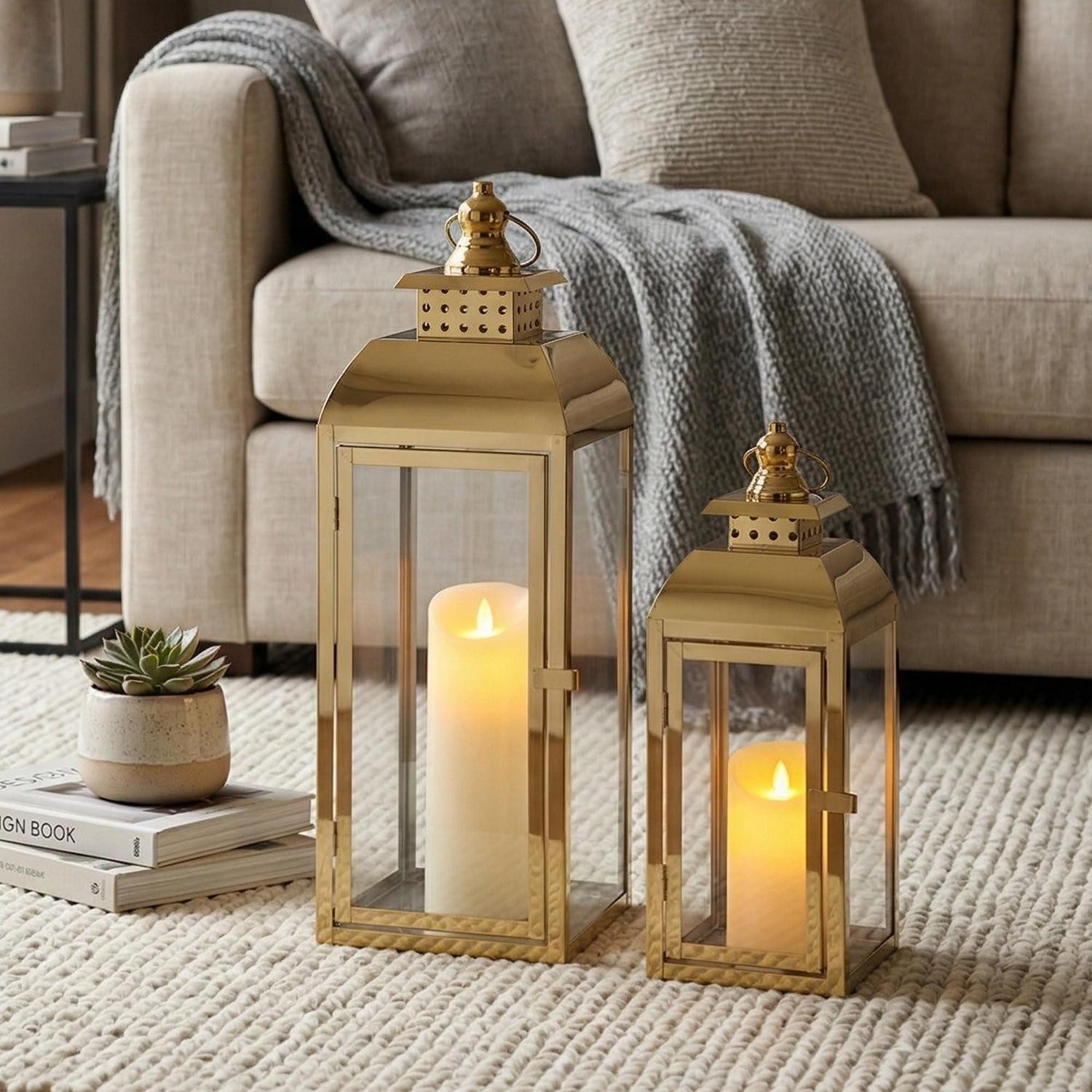 LuxusKollektion Kerzenlaterne Kerzenleuchte Edelstahl Gold groß/klein